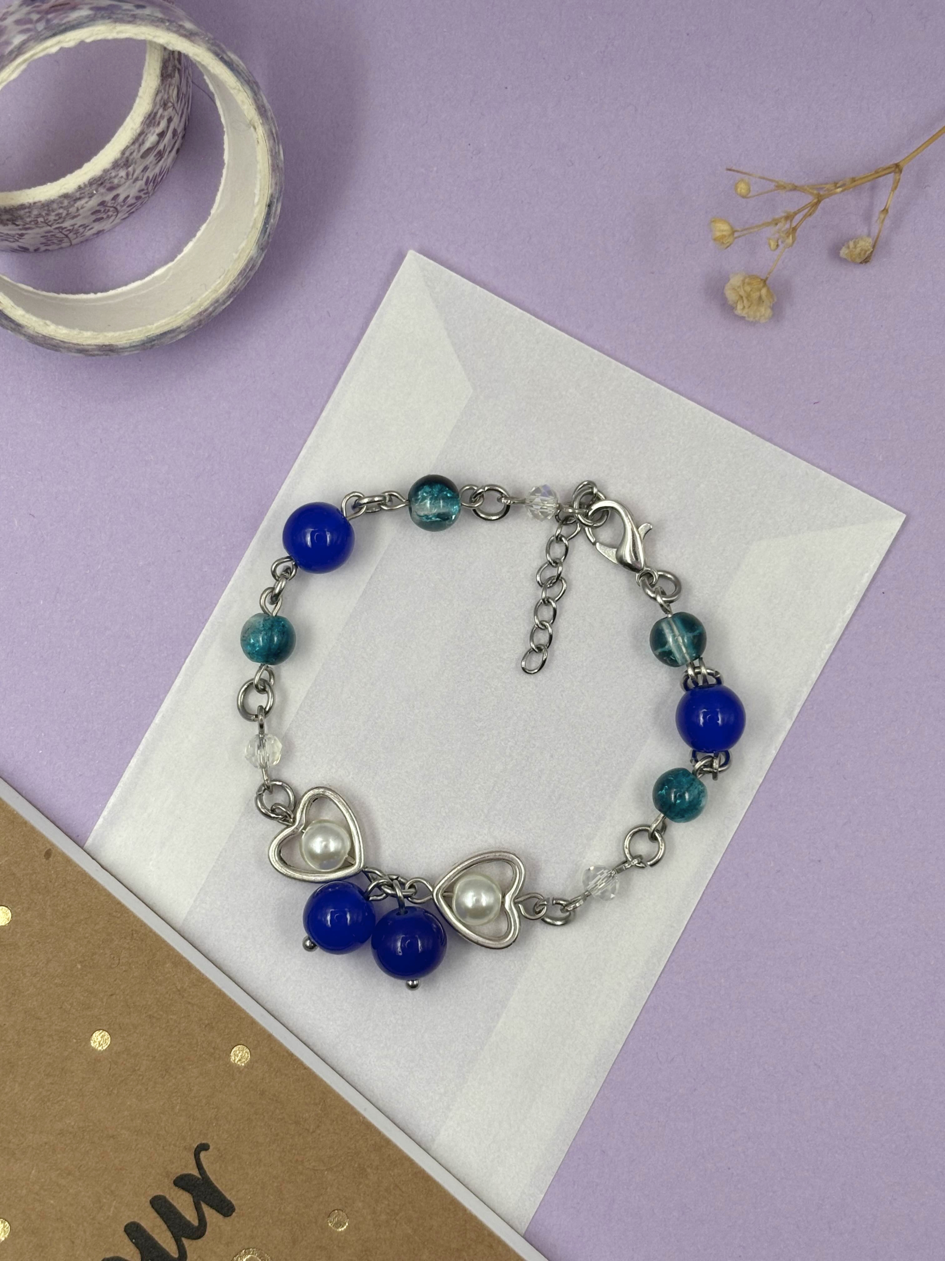 Blue Beaded Metal Bracelet