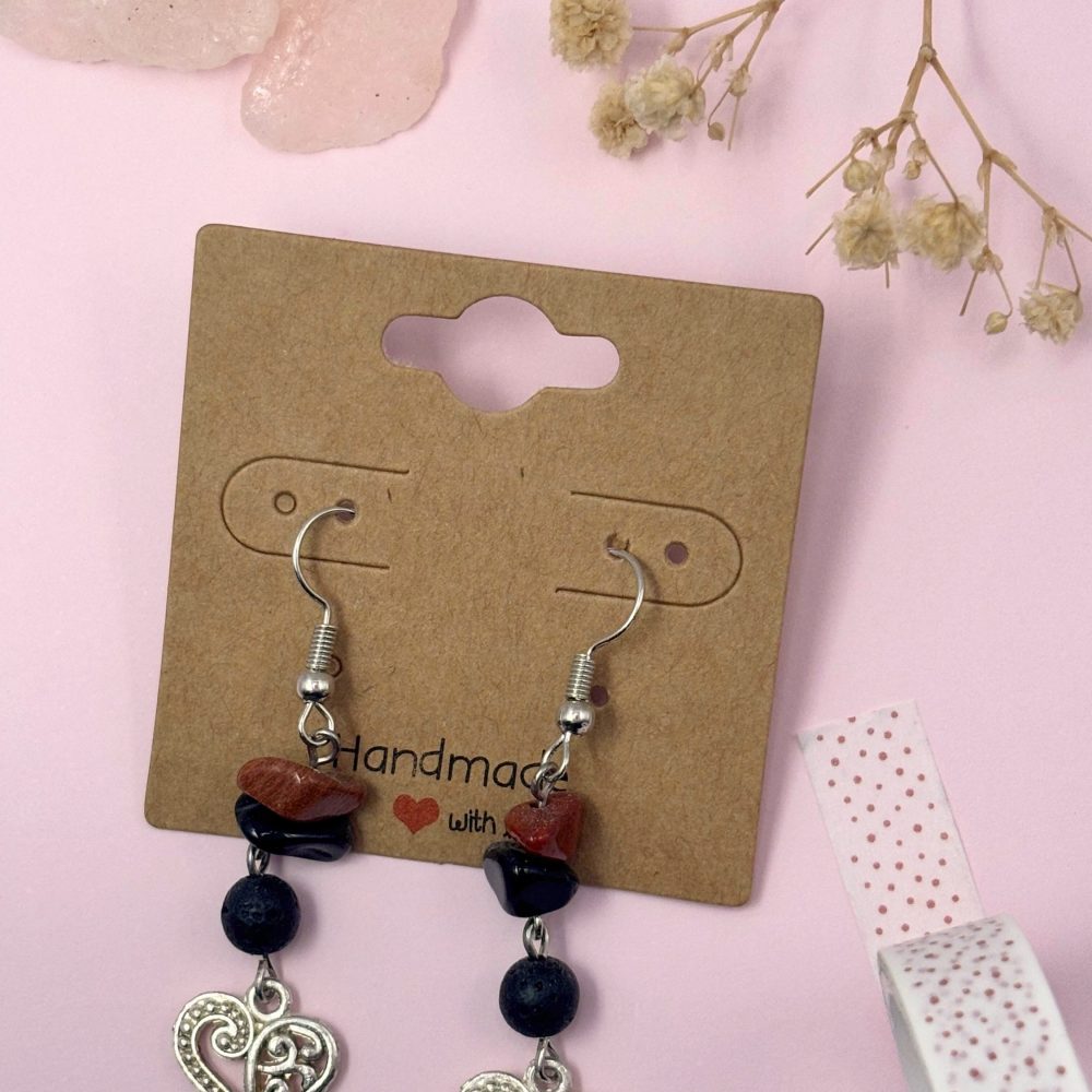 Red Jasper Gemstone With Heart Charm Earrings