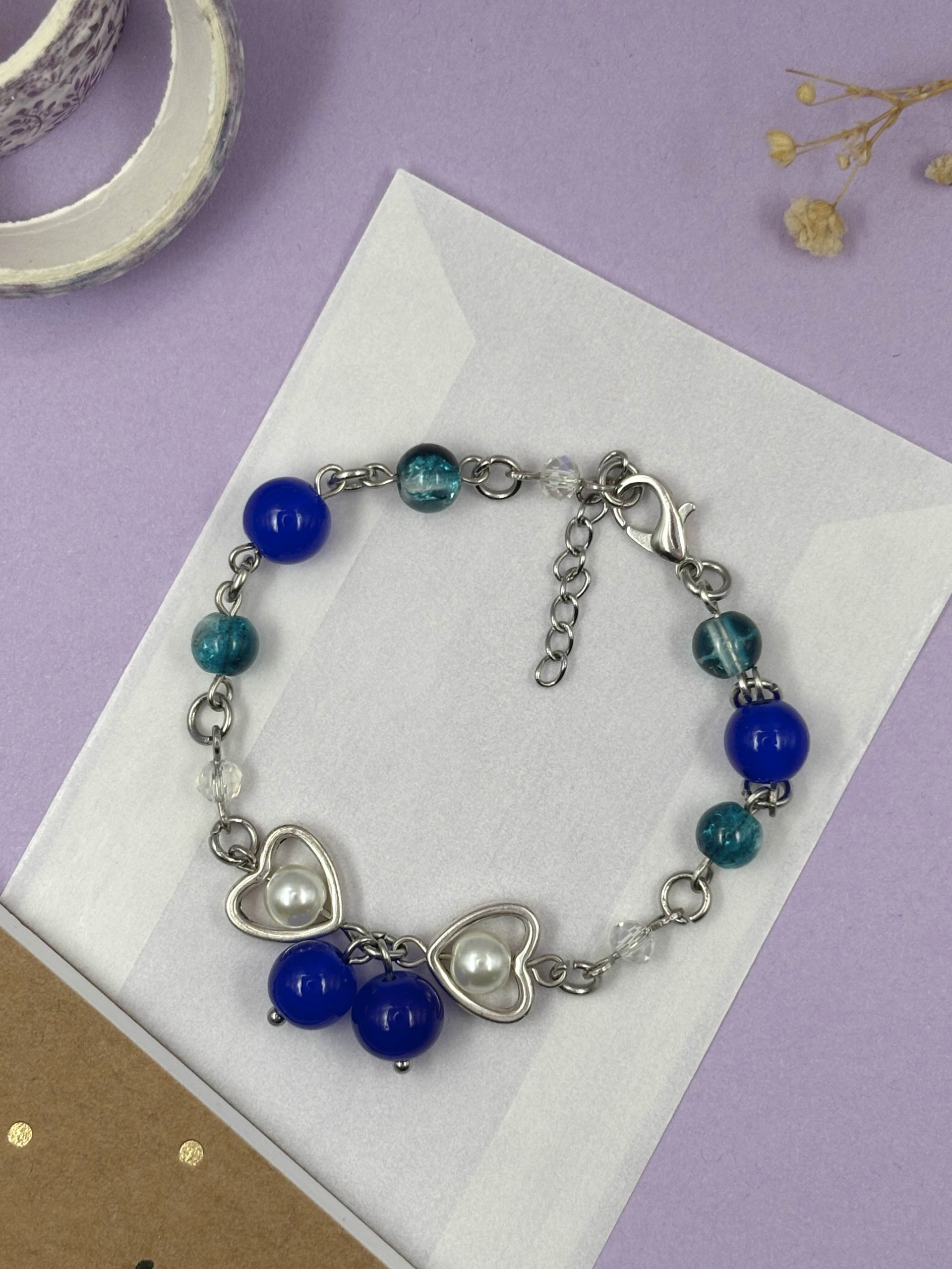 Blue Beaded Metal Bracelet - Image 3