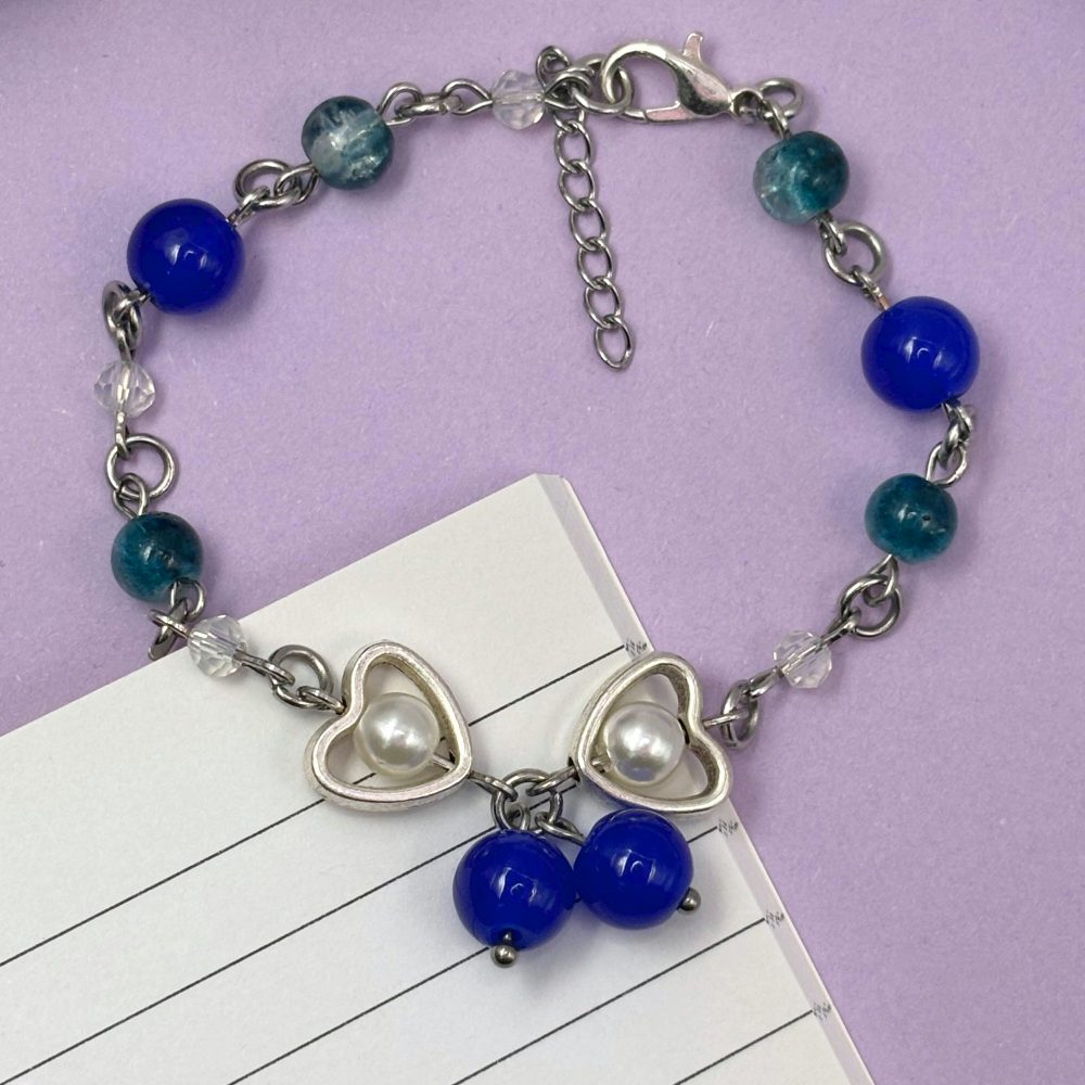 Blue Beaded Metal Bracelet