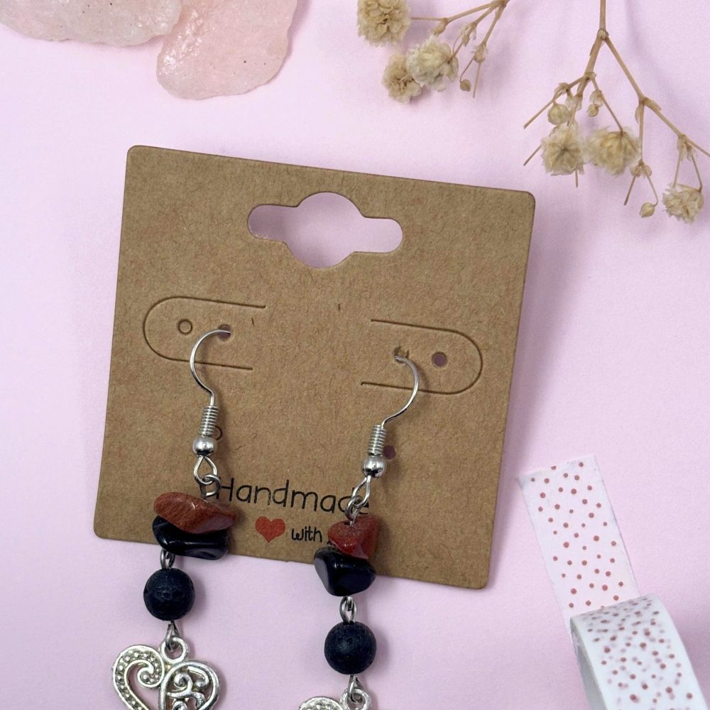 Red Jasper Gemstone With Heart Charm Earrings