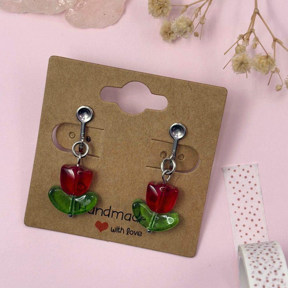 Clip-On Red Tulip Earrings