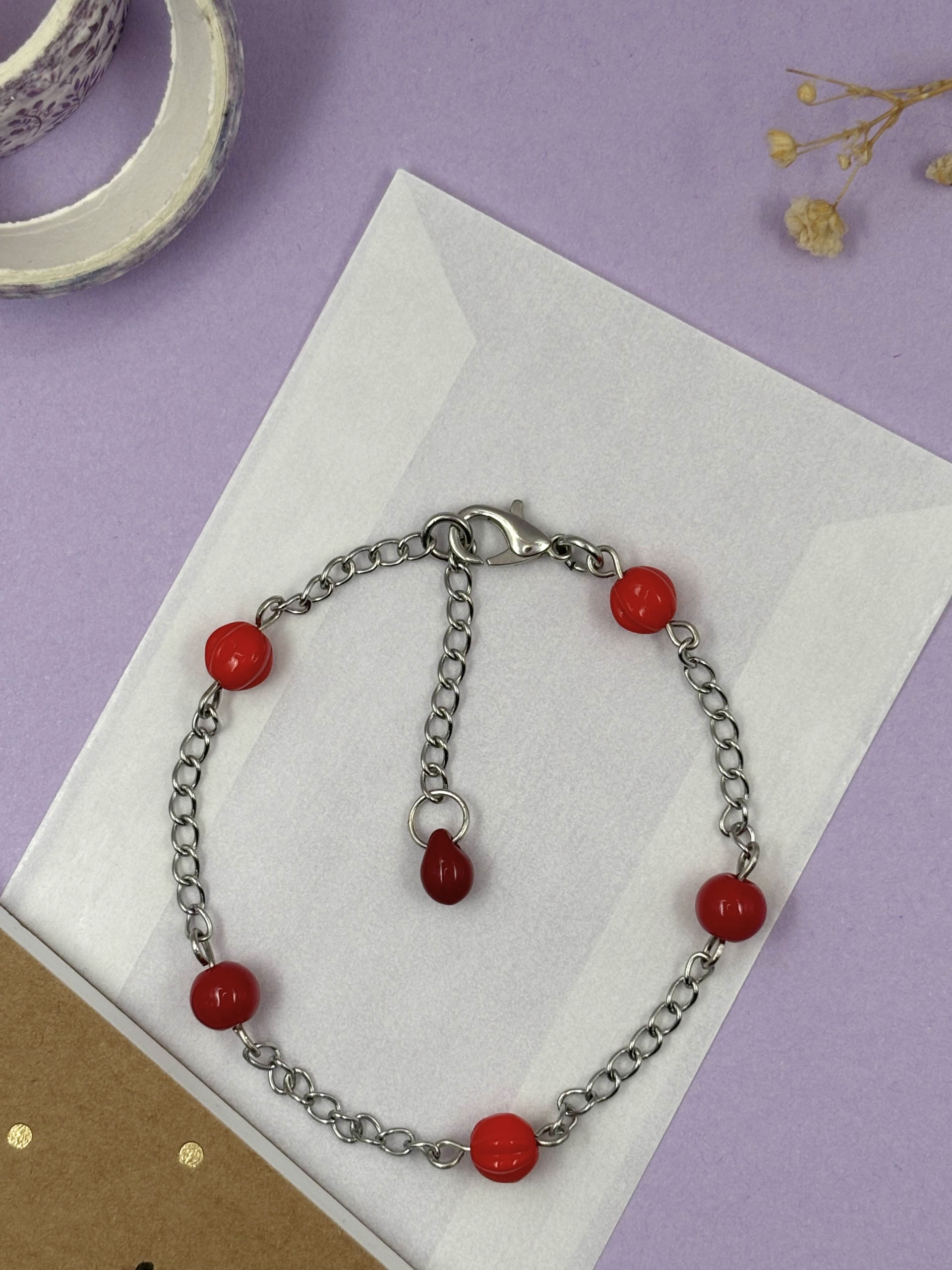 Dainty Red Beaded Bracelet - Image 3