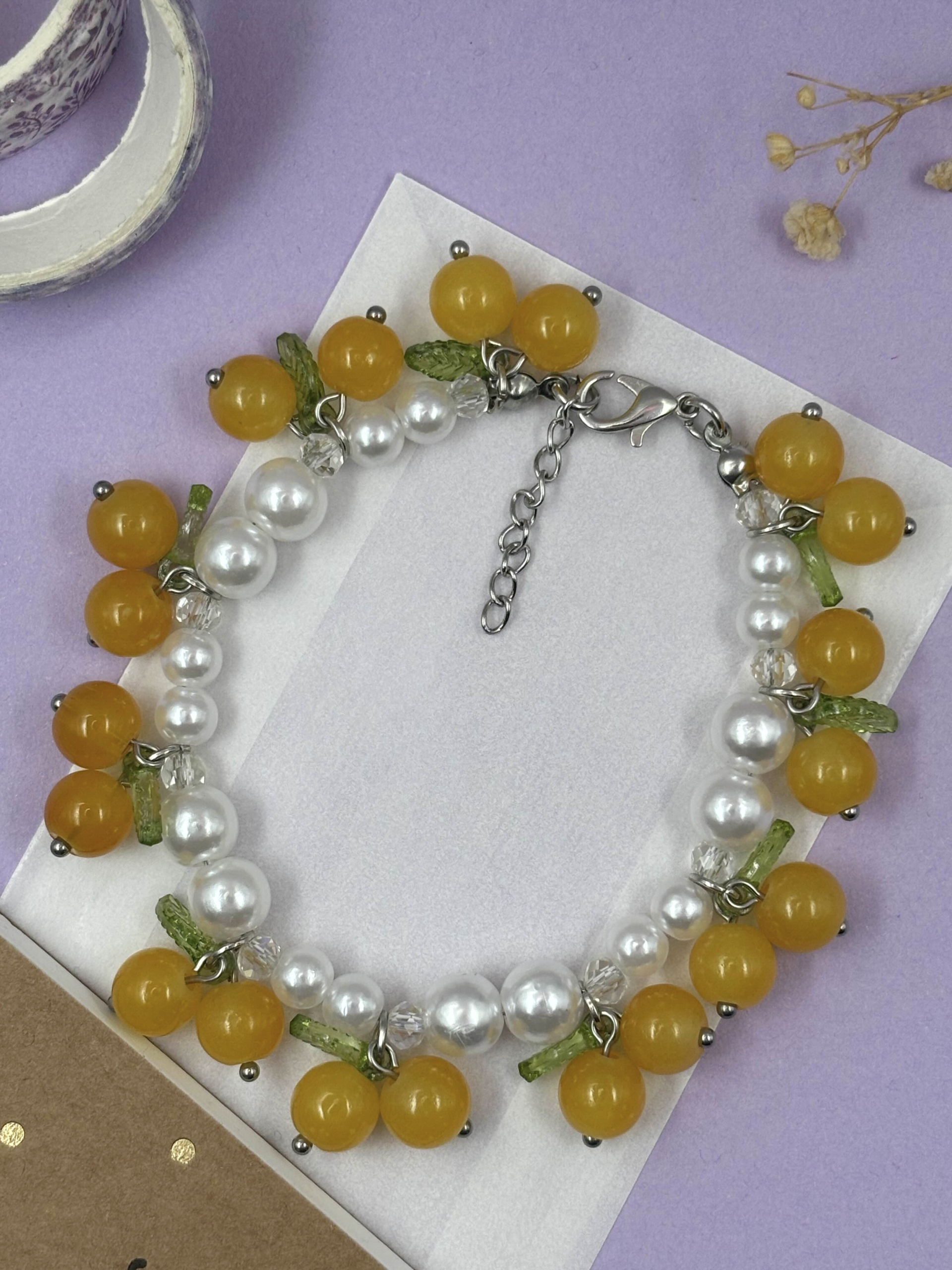 Pearl and Orange Bead Charm Bracelet - Image 3