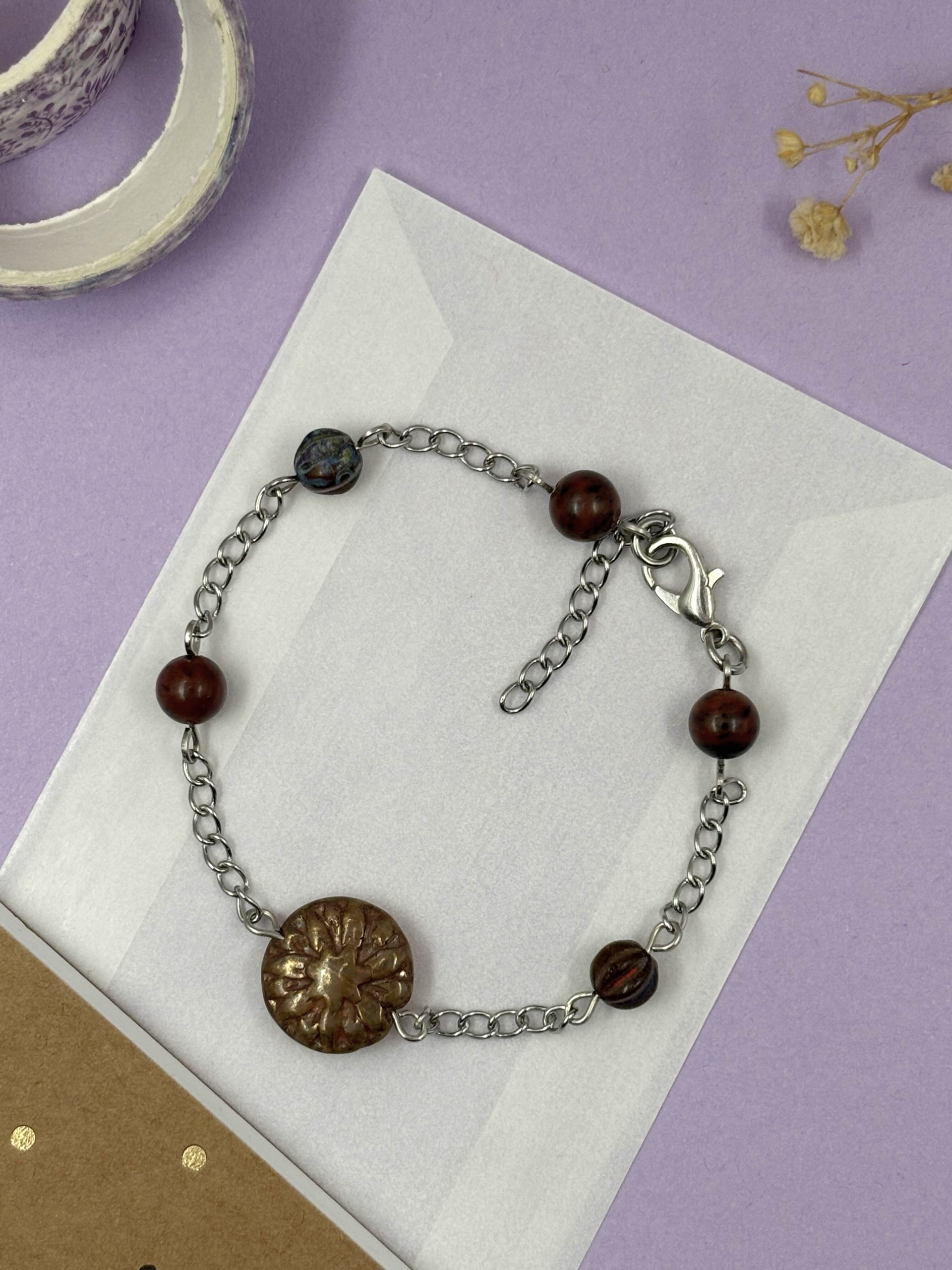 Dainty Brown Beaded Bracelet - Image 3